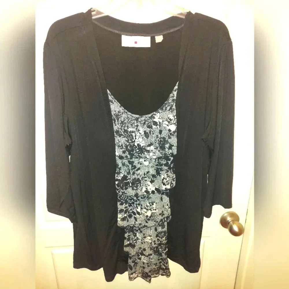 Avenue Studio 1 Piece Layered Print Cardigan 3/4 Sleeve